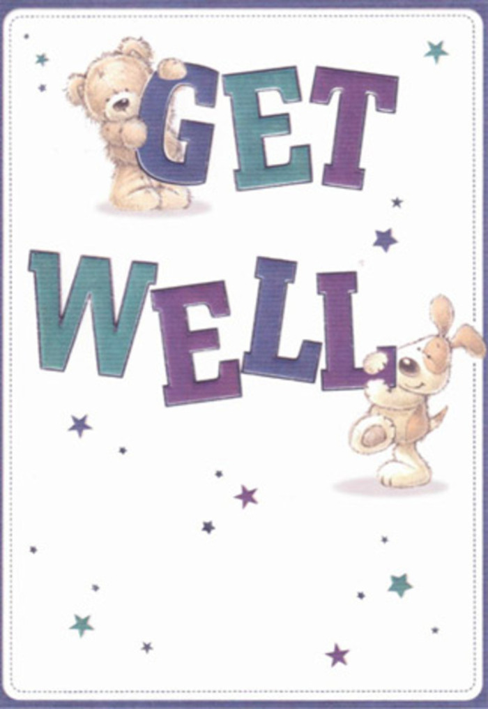 In this evocative get well card, the gentle camaraderie between a lovable bear and floppy-eared pup brings a smile, channelling the neighbourly goodwill of Hanwell's leafy streets. The artwork is rich with tactile details: from the bear's downy fur to the velvety-soft ears of the puppy, their cozy textures rendered in soft, rounded shapes that seem to reach out in comfort. Confident, large lettering in strokes of deep purple and teal grounds the message, with the words 'Get Well' appearing almost sculpted-each letter brushed with care like petals in a hand-tied bouquet from a Hanwell florist's workbench. Stars, delicately scattered across the creamy background, add a whimsical, uplifting energy, reminiscent of the joyful blooms we select for clients recovering in Hanwell's hospitals or relaxing in Brent Lodge Park. This richly layered design evokes the same quiet joy and optimism found in local flower arrangements-a perfect pairing for sending heartfelt encouragement just when it's needed most.