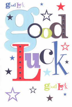 Crafted with the flair you'd expect of a Hanwell creative, this good luck card overflows with confident charm and heartfelt optimism. The generous baby-blue 'g' at the forefront radiates playful spirit, setting a scene that feels right at home among Hanwell's lively streets. The ensemble of brilliant reds, inky purples, and lush mossy greens speaks of the area's rich borders with meadows and the vibrant palette of community gardens. Stars of varying size and colour are scattered across the pristine white background, conjuring the night skies above Elthorne Park, each one a symbol of hope and aspiration. With every glance, the energetic mix of fonts and colours rejuvenates the room, turning simple encouragement into a memorable event. The card's texture-sleek and mellow-invites the fingertips to linger, recalling the satisfaction of handling expertly wrapped bouquets fresh from Hanwell's flower shops. Perfect for sharing hope ahead of milestones or new chapters, this card from Flowers Hanwell is both a visual delight and a tactile token, offering reassurance and heartfelt wishes with every detail inspired by our local west London landscape.