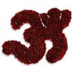 A precise, tactile rendering of the number thirty-three formed from a dense field of tiny, dark red shimmering granules that resemble edible sugar crystals, sprinkles, or fine craft glitter. From a short distance the numerals read as solid maroon shapes; up close the surface resolves into hundreds - perhaps thousands - of minute, faceted particles that catch and scatter light, creating soft highlights and deeper, velvety shadows between the grains. The colour is a rich garnet to maroon, almost velveteen in its depth, while occasional glints along the edges suggest a faint metallic or crystalline sheen. The two separate '3' shapes sit on a pristine white plane, their clarity sharpened by the stark background; a subtle, diffused gray shadow beneath each numeral gives the impression they hover just above the surface, adding a small sense of lift and three-dimensionality. The texture feels playful yet exacting, a mixture of confectionery charm and careful craftwork - a visual that could imply a celebratory cake topper, a chapter header, or a precise statistic rendered with festive flair. Imagine this piece displayed for a 33rd birthday at a Hanwell bakery on the Broadway or as a graphic accent for a community event poster near the Grand Union Canal; its tactile shimmer invites both the eye and the fingertip. As a local florist and floral stylist I note how such a number could pair with deep red button mums or burgundy ribbon to extend the look into physical arrangements for parties, anniversaries, or shop windows around Hanwell and nearby Ealing Broadway.