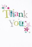 There's a gentle, uplifting spirit woven throughout this Thank You card-much like the ethos here in Hanwell, where neighbours greet each other warmly outside St. Mary's Church. The phrase 'Thank You' is presented in playful, joyous typography, each letter a distinct celebration of colour: silvery sparkle, bright yellow, joyful green, and serene blue. Some letters evoke the charm of handcrafted gifts, with polka dots and subtle stitched lines bringing a delightful sense of touch and care. Scattered stars in pink, teal, and silver orbit the message, casting an aura of lighthearted festivity, reminiscent of local celebrations along the Grand Union Canal. The background remains spotless white, lending calmness and clarity, allowing the colours and twinkling embellishments to shine. This card brings to mind the genuine, heartfelt gratitude often felt after a neighbourly gesture-a fitting companion for fresh flowers from Flowers Hanwell. Its graceful arrangement of type and gentle motifs make it perfect for expressing thanks, whether after a simple kindness or a grand occasion, bringing a sense of connection and warmth to any home in the Hanwell community.